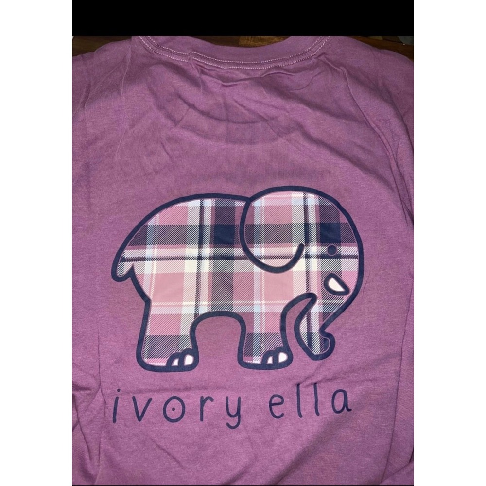 Ivory Ella Womens XS short Sleeve T-Shirt Mauve Purple Plaid Elephant Logo NWT